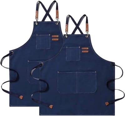 Schort - Canvas keukenschort – 2 stuks – waterdicht werk schort – 3 zakken – verstelbare band – 68 cm – voor BBQ, tuin kappers- Blauw