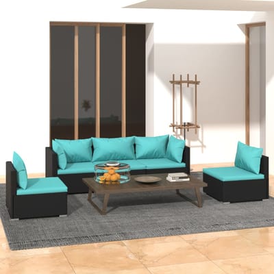vidaXL - 5-delige - Loungeset - met - kussens - poly - rattan - zwart