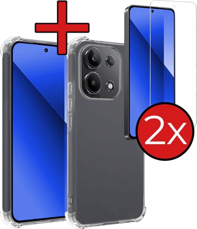 Hoesje - Met Screenprotector - 2 Stuks - Geschikt voor Xiaomi Redmi Note 13 4G - Sterk & Shockproof - Back Cover - Siliconen Case - Telefoon Hoes - Shock Proof - Telefoonhoes - Transparant