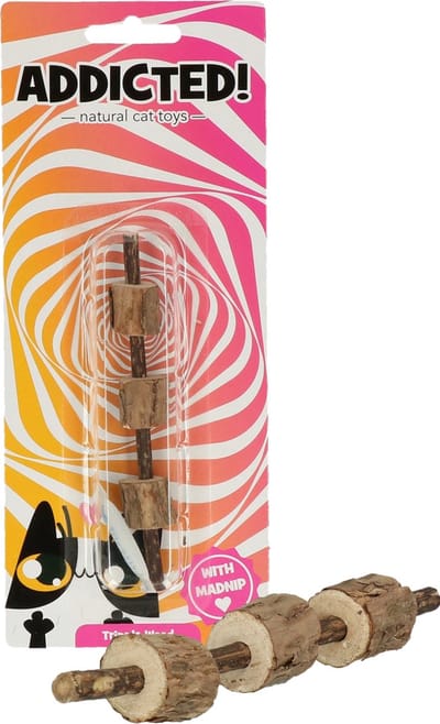 Addicted Tripple Wood – Kattenspeeltje gemaakt met Madnip – Met Kattenkruid - 12 x ø 1,5 cm