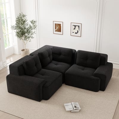 MODFU Modulaire Hoekbank - Diepe Zitting En Antislip - Minimalistisch - Voor Woonkamer - Ribstof - Zwart