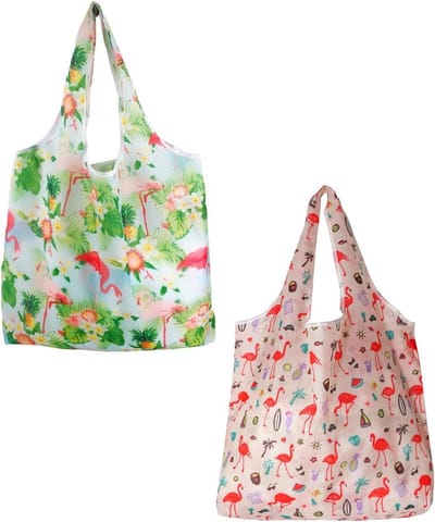 Herbruikbare opvouwbare boodschappentas set van 2 met flamingo's, groot en stevig, ideaal voor supermarkt, reizen en dagelijks gebruik, milieuvriendelijk en compact.