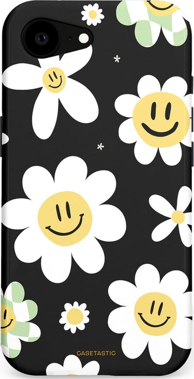 Casetastic hoesje geschikt voor Apple iPhone 16e / Apple iPhone 17e - MagSafe - Dubbellaagse bescherming - Vrolijke Madeliefjes - Fashion Case - Zwart Wit Grijs Goud