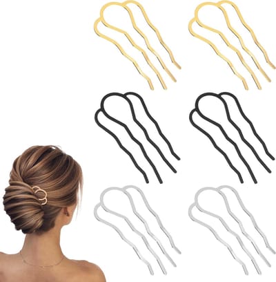 U-vormige metalen haarvorken - 6 stuks antislip haaraccessoires voor opgestoken kapsels, bruiloften en dagelijks gebruik, ideaal voor dik en fijn haar