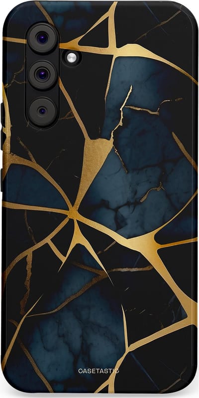 Casetastic hoesje geschikt voor Samsung Galaxy A54 (2023) 5G - Dubbellaagse bescherming - Sterrennacht Marmer Goud - Fashion Case - Zwart Goud Donkerblauw