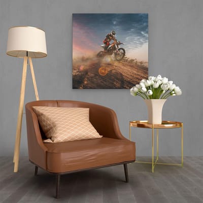 Artaza Canvas Schilderij Motorcross - 70x70 cm - Wanddecoratie Motor - Muurdecoratie Zonsondergang - Schilderijen Op Canvas Woestijn