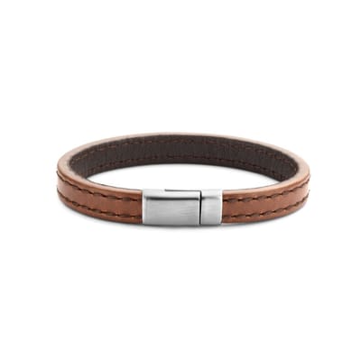 Stalen armband leer bruin 9,0 mm PSN6506036