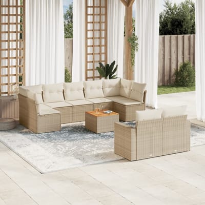 vidaXL - 10-delige - Loungeset - met - kussens - poly - rattan - beige