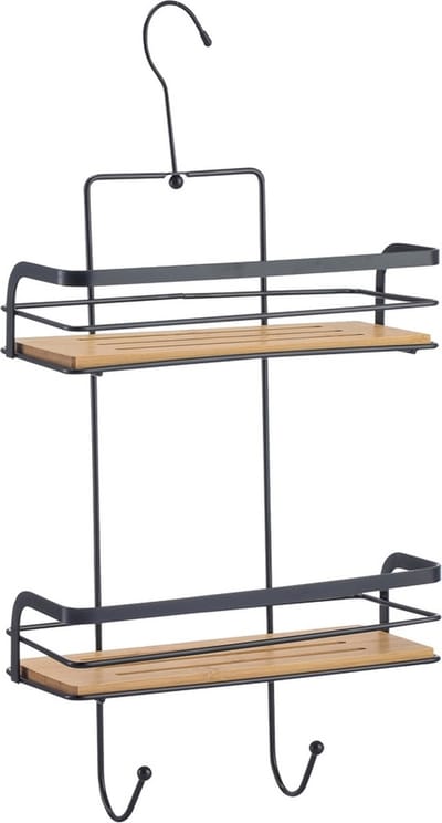 MSV doucherek hangend - 2-laags - bamboe hout - metaal - H49 cm - ophanghaak