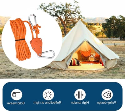 Reflecterende Tenttouwen 4-Pack van 5 m met Spanner en Pulley Haak - Lichtgewicht Paracord voor Camping, Zeilen en Outdoor Activiteiten