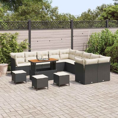 vidaXL - Tuinbank - Set - 14 - st - Zwart - en - Crème - poly - rattan