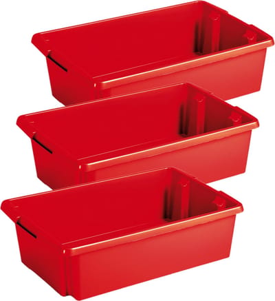 Sunware opslagbox Nesta - 3x - kunststof - 30 liter - rood - 59 x 39 x 17 cm - stapelbaar