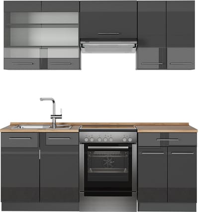 Vicco Fame-Line Complete keukeneenheid – 200 cm, WB Eik Antraciet Hoogglans