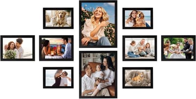 Set van 10 Fotoramen in Diverse Maten, Zwart Houten Fotolijsten voor Foto's en Posters, Collage en Puzzle Ramen 20 x 25 cm, 13 x 18 cm, 10 x 15 cm
