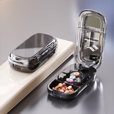 Pillensnijder - Verstelbare pillensleuf - Pillendoosje - Pillendispenser - Pillensplijter - 1/2 & 1/3& 1/4 splitsingen – Pillendoosje voor snijden en bewaren – zwart