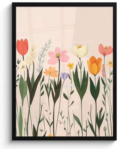 Poster in lijst - Fotolijst 50x70 cm - Posters - Pasteltinten - Bloemen - Illustratie - Posterlijst zwart - Decoratie - Wanddecoratie woonkamer - Muurdecoratie slaapkamer