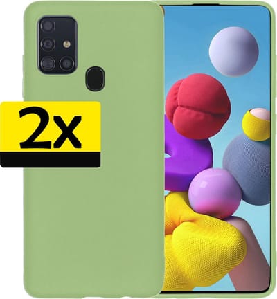 Hoesje - 2 Stuks - Geschikt voor Samsung Galaxy A21s - Sterk & Shockproof - Case Siliconen - Back Cover - Telefoon Hoes - Telefoonhoesjes - Groen