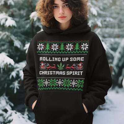 Lekker Waus Foute Kerst Hoodie Zwart - Rolling Up Some Christmas Spirit - Maat XS - Kerst Outfit Dames & Heren