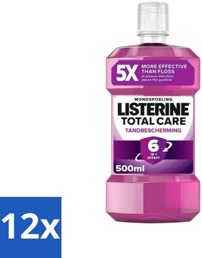 12 x Listerine – Mondwater – Total Care – Tandbescherming – 500 ml - Mondhygiëne - Mondspoeling - Tanden - Tandvlees - Tandplak