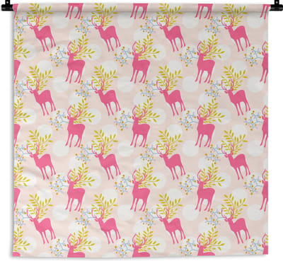 Wandkleed - Wanddoek - Hert - Roze - Patronen - 180x180 cm - Wandtapijt
