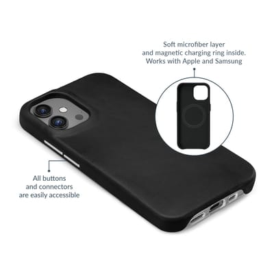 Mobilize Hoesje geschikt voor Apple iPhone 15 MagSafe Telefoonhoesje Echt Leer | Mobilize Premium Backcover | Geschikt voor MagSafe | Geschikt voor Draadloos Opladen met Magnetische Ring | Geschikt voor MagSafe Case - Zwart