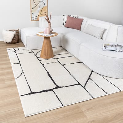 Fraai Japandi vloerkleed - Yori Blocks Creme/Zwart - 120x170cm