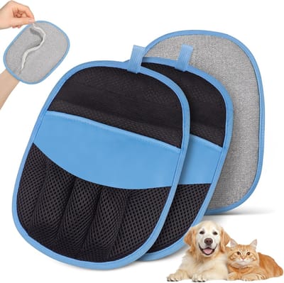 Magic Brush Handschoen voor het verwijderen van dierenharen, Elektrostatische Verzorgingshandschoen voor Honden en Katten, Pure Path Haarverwijderaar, Meubelhaarverwijderaar (Blauw, 2 stuks)| Cyslmuk®