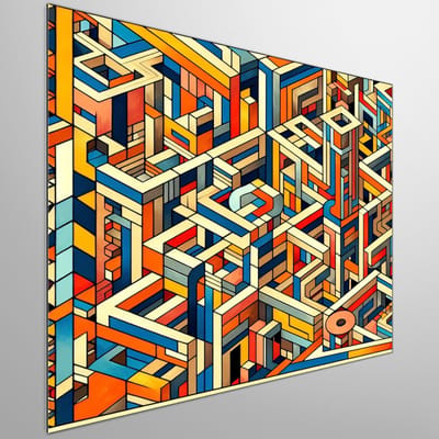Geometrisch abstract patroon | Speels lijnenspel met krachtige kleuren en diepte | Kunst - 40x40 centimeter op Dibond | Abstracte kunst op Dibond