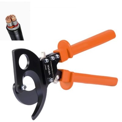 VEVOR ratelkabelkniptang, verenstalen messen met PVC-gecoate handgrepen, snelontgrendelingsknop, ratelkabelkniptang voor het knippen van koperen en aluminium kabels tot 800 MCM / 400 mm².