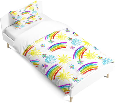 Dailygoods- Beddengoedset Regenboog - Dekbedovertrek 90 x 190 cm - Kussensloop 40 x 60 cm - Cartoon Stijl - Soepel Lopende Ritssluiting - Voor Kinderen