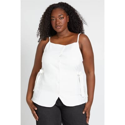 boohoo Dames Plus Gilet Met Strikzijkanten En Vierkante Halslijn | Ivoor | Maat: 44