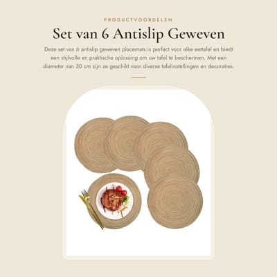 Dailygoods- Placemats 6 Stuks - Ronde Placemats - Katoengaren - Antislip - Eenvoudig Schoon Te Maken - Diameter 30 cm - Tafelmat
