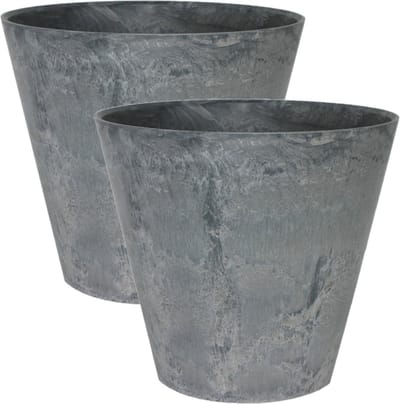 Ter Steege Plantenpot/bloempot - 2x - natuursteen look grijs - D17 x H15 cm
