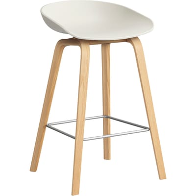 HAY About a Stool AAS 32 - kunststofglijders - Zithoogte 65 cm - voetbank roestvrij staal - lak op waterbasis - melange cream 2.0