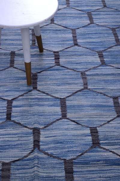 Blauw Tapijt Laagpolig Handgeweven Wollen Vloerkleed - Koho Afghan Modern Kelim 199x151 - 199x151cm- Modern - Woonkamer - Salon - Slaapkamer - Eetkamer