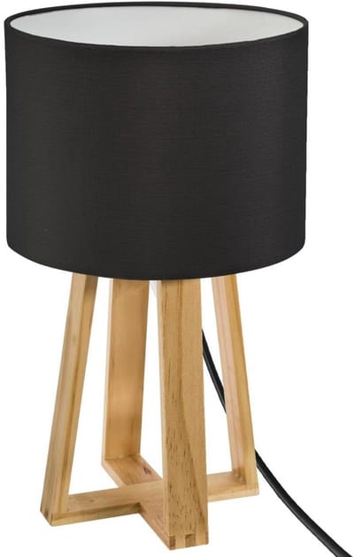 Sfeervolle Houten Tafellamp met Zwarte Kap - Compact Formaat