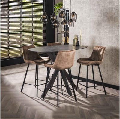 Bartafel Marquina deens ovaal met spinpoot 140x80 cm - Marmerlook
