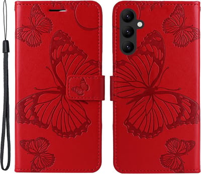 Coverup Hoesje - Geschikt voor Samsung Galaxy A25 Hoesje - Coverup Vlinders Book Case - Rood