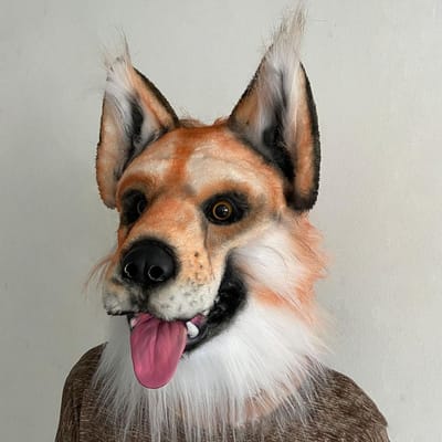 Hoofddeksel met oranje haar voor wolfshond, latex masker One size fits all adults oranje