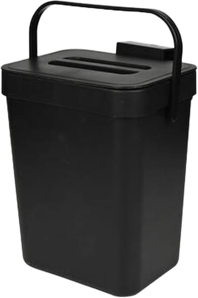 Benson gft aanrecht afvalbak - zwart - 3L - afsluitbaar - 16 x 13 x 21 cm - klepje/hengsel - kleine prullenbakken - afval scheiden