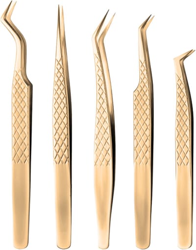 YUBBI Wimperextension Pincet Set - Isolatie pincet - Volume - Precisie Pincet - Epileer - 5 Stuks - Goud