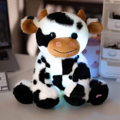 Led Pluche Koe Verlicht Knuffeldier Dagboek Vee Slappe Nachtlampjes Gloeit in het Donker Verjaardag Festival Voor Peuter Kinderen white