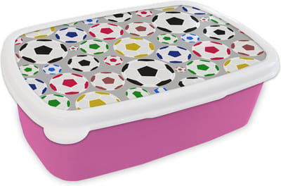 Broodtrommel Roze - Lunchbox - Brooddoos - Voetbal - Patroon - Sport - 18x12x6 cm - Kinderen - Meisje
