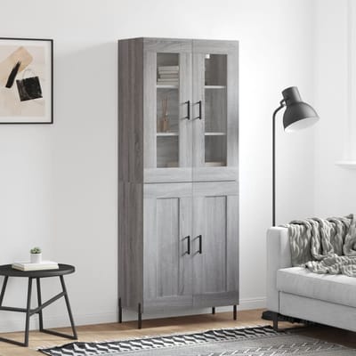 vidaXL - Hoge - kast - 69,5x34x180 - cm - bewerkt - hout - grijs - sonoma - eikenkleurig