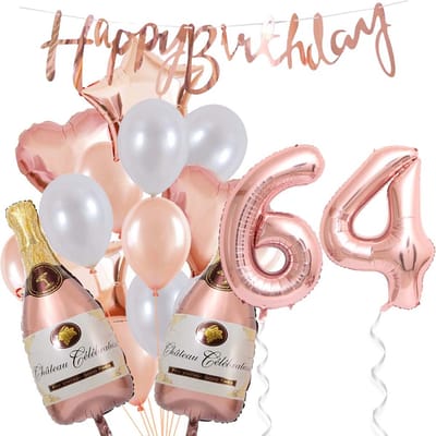64 Jaar Verjaardag Cijferballon 64 - Feestpakket Snoes Ballonnen Pop The Bottles - Rose White Versiering