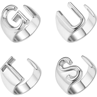 4 Stuks Vergulde Letter G U T S Ringenset Mode Verstelbare Guts Ringen Voor Vrouwen Fans Cadeaus white