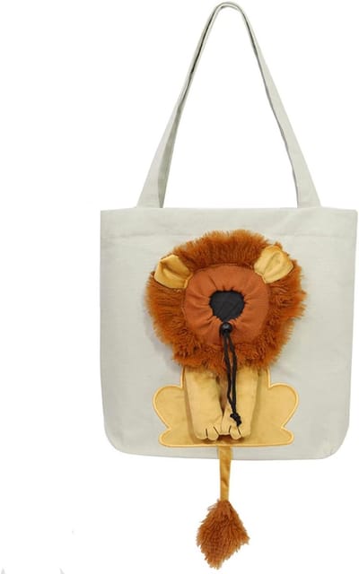 SnelShoppen - Cat Carrier, Cartoon Leeuw Dieren Canvas Tas, Draagbare Schoudertas voor Kleine en Middelgrote Honden en Katten, Vouwbaar, Multikleur (W