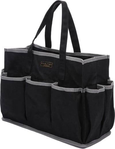 VHV Luxe Tuingereedschapstas - Tool Organizer - 16oz Waxed Canvas - Met 10 Opbergvakken - 36x14x26.5cm - Zwart