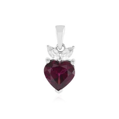 Cavill - Zilveren hanger - 925 Sterling zilver gerhodineerd - Naktamunda Rhodoliet hartvorm 2,2 ct + Witte Topaas 0,26 ct - Elegant sieraad