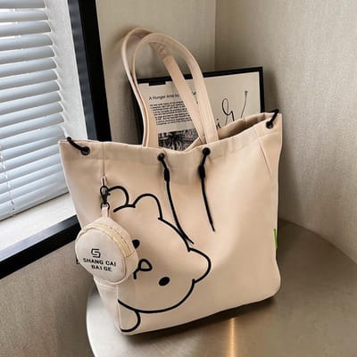 Canvas Tas voor Herfst en Winter Dames Grote Capaciteit Ins Wind Onderarmtas Bedrukking Hand met hakken Tote Schoudertas gray